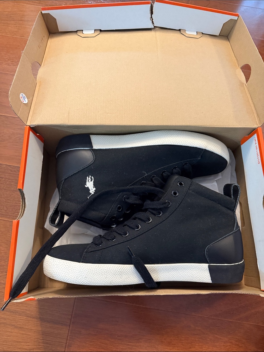 Polo by Ralph Lauren Black Canvas High-Top Sneakers with White Sole (Averett)